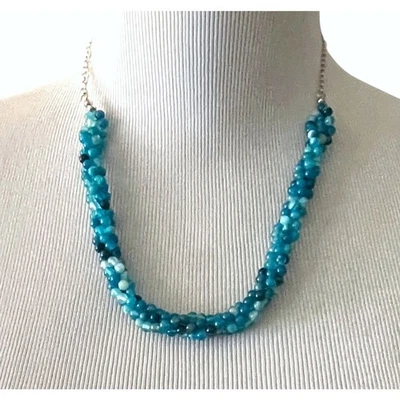 JTV New Round Blue Banded Agate Knitted Necklace Sterling Silver NIB - Image 1 of 4