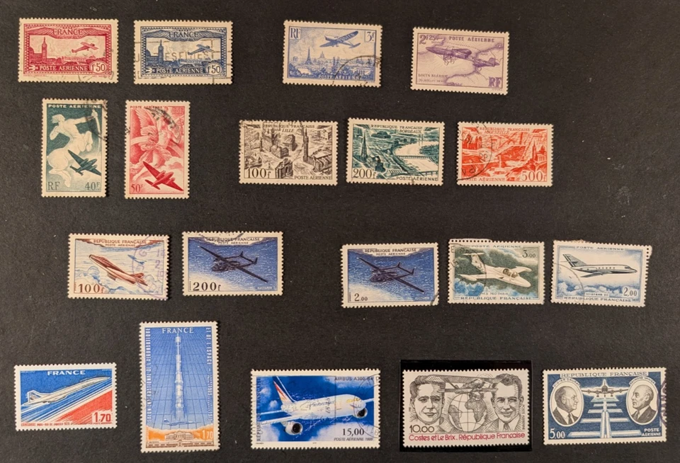 France - Airmail - Nice lot of 19 M/U stamps, mostly U, F/VF. - Image 1 of 1