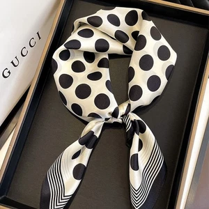 l00% Silk Scarf 27" Square Women Kerchief Bandanan Neckerchief White Black DOT - Picture 1 of 5