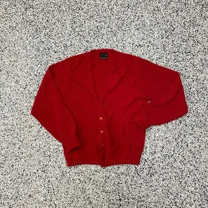 Vintage 80s JCPenney Knit V-Neck Button-Up Cardigan With Pockets Red Acrylic - Picture 1 of 4