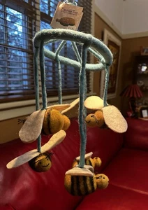 Papoose Buzzy Bees Hanging Baby Mobile Wool Felt Handmade in Nepal - Picture 1 of 8