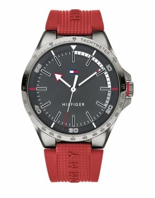 Tommy Hilfiger Men’s Watch Red Silicon Band Gray Dial 1791527 New - Image 1 of 4