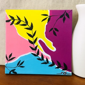 Original Abstraktes Kunstwerk Gemälde Signiert Auf Leinwand Gerahmt 4x4 - Bild 1 von 4