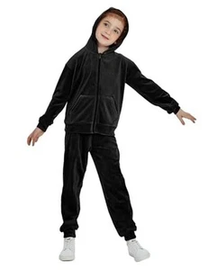 Girls Sweatsuits Velour Tracksuit 2 Piece Outfits Tracksuit 5-6 Years Black - Picture 1 of 6