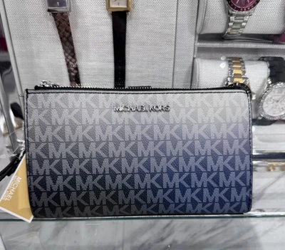 Michael Kors Jet Set Travel Large DoubleZip Wristlet Wallet Black Multi - Image 1 of 4