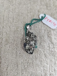 Natural Golden Pyrite 925 Sterling Silver Pendant Jewelry - Picture 1 of 3