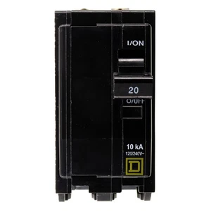 SQUARE D QOB220 CIRCUIT BREAKER, QOB-TYPE, 2-POLE, 120/240VAC, 10KA, 20-AMP - Picture 1 of 2