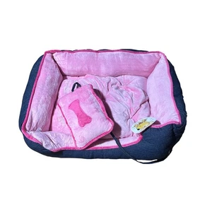 Pink Denim Dog Bed with Cushion - New in 2 Sizes - WAREHOUSE CLEARANCE - Picture 1 of 1
