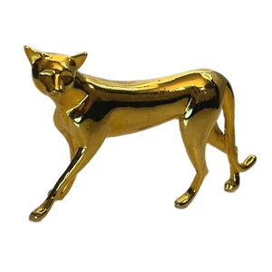 Vintage Katze Figur 1986 Franklin Mint Art Deco hell poliert goldfarben Geschenk - Bild 1 von 5