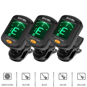 1/3pack AROMA Guitar Tuner LCD Display Clip-on Chromatic Bass Ukulele Violin UK - Picture 1 of 12
