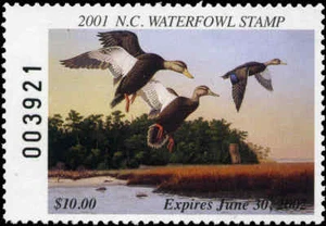NORTH CAROLINA #19 2001 STATE DUCK STAMP BLACK DUCKS/LIGHTHOUSE Ron Louque - Picture 1 of 1