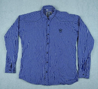 Massimo Dutti Men Dress Long Sleeve Shirt Large White Blue Western Plaid Check - Image 1 of 4