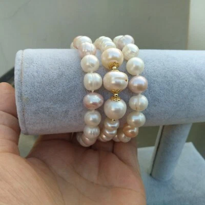 3 Row Real Natural AAA 10-12mm Multi-Colo Akoya Pearl Bracelet 7.5-8" 14k Gold P - Image 1 of 4