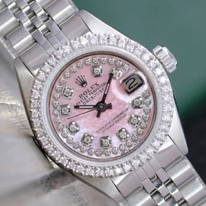 Rolex Ladies Datejust Stainless Steel Pink MOP Diamond Dial Bezel Watch 26Mm - Picture 1 of 13