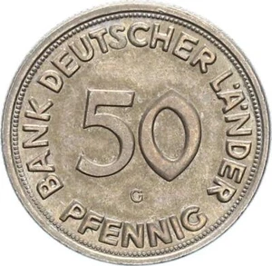 BRD Kursmünze 50 Pfennig 1950 G (Karlsruhe) Bank Deutscher Länder J 379 - Bild 1 von 3