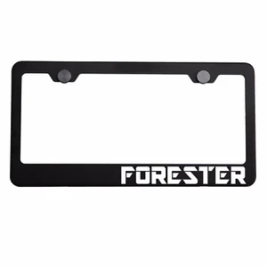Matte Black License Plate Frame Chrome FORESTER Laser Etched Metal Screw Cap - Picture 1 of 7