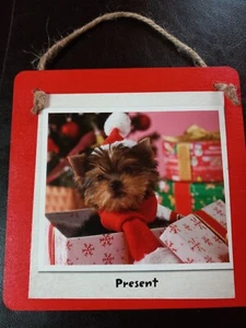 Yorkie Picture On Wood. This One Says PRESENT. Made by A Yorkie Lover. 6 x 6. - Picture 1 of 1