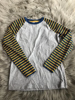 LANDS END Boys long sleeve COTTON gray shirt with yellow blue stripes, sz M - Image 1 of 4