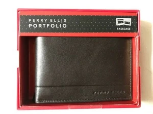 Cartera de cuero para hombre Perry Ellis (marrón oscuro) - Imagen 1 de 4