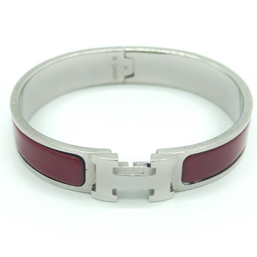 HERMÈS Bracciale Hermes Click Clack H Logo PM Argento Rosso Metallo
