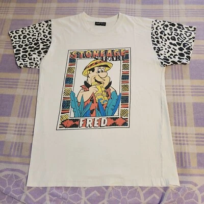 Vintage 90s Flintstones Stoneage Safari Jerry Leigh T shirt Fred Animal print  - Image 1 of 4