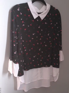 ELLE BRAND BLACK TOP WITH WHITE COLLAR AND CUFFS SIZE XL - Picture 1 of 4