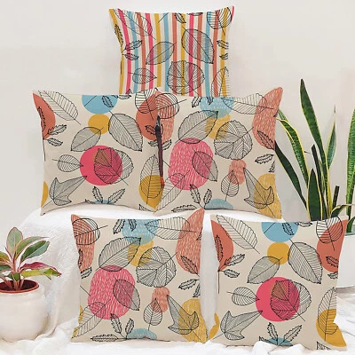 Cotton Canvas Cushion Cover Leaf Printed 16 x 16 Inches Set of 5 - Image 1 of 4