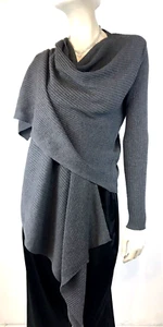 $298 Eileen Fisher cardigan donna taglia XS corteccia lavabile lana drappeggio avvolgente NUOVO - Foto 1 di 7