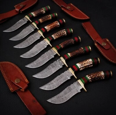 MASTER MAKER (MM) LOT OF 20 (8") Handmade Damascus Steel Hunting Skinner Knife Handle STAG/ANTLER.