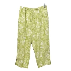 Vintage Hawaiian Linen Capri Pants Womens Petite M Lime Green Tropical 90s - Picture 1 of 6