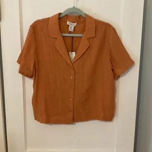 BLUSA RACHEL ZOE CUADRADA MANGA CORTA CON BOTÓN TALLA S NARANJA NUEVA CON ETIQUETAS - Imagen 1 de 10
