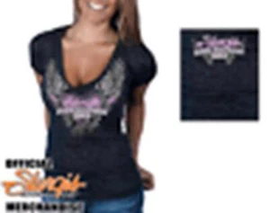 2013 Sturgis Ladies BURN OUT Mirror Wings Tee SHIRT - Picture 1 of 1