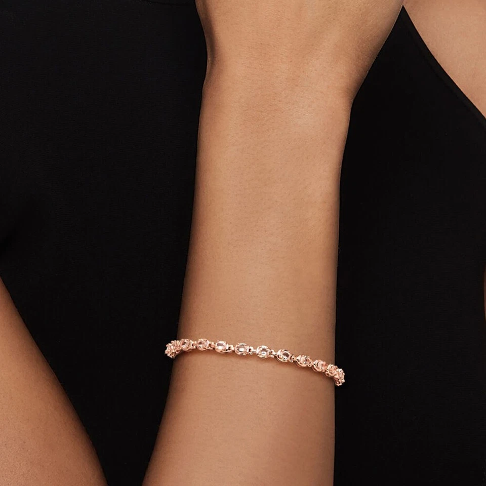 Brazalete para mujer de tenis morganita de corte ovalado de 4 quilates enchapado en oro rosa de 14 quilates .925 Foto 1 de 4