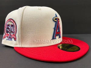 SPORTSWORLD LOS ANGELES ANGELS OFF WHITE RED ICY 50TH PATCH NOT HAT CLUB 7 3/8 - Picture 1 of 10