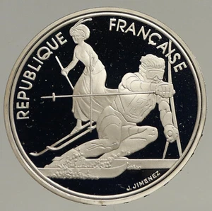 1990 FRANCE Slalom Skiing 1992 Olympics OLD Proof Silver 100 Francs Coin i93442 - Picture 1 of 3