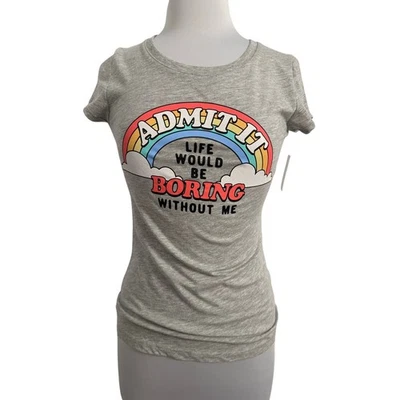 Wound Up New Junior Colorful Rainbow Admit It Boring Life Graphic T Shirt M - Image 1 of 4