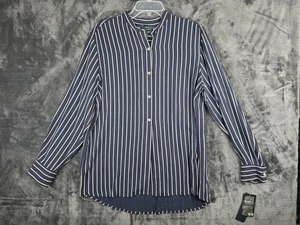 Lauren Ralph Lauren Shirt Womens Large Blue White Striped 100% Silk Button Up - Picture 1 of 10