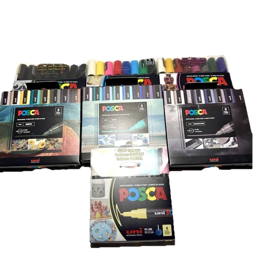 NEW LOT of 7 uni POSCA Marker Sets Dark Soft Mono Metallic PC-3M PC-5M 56 TOTAL - Image 1 of 4