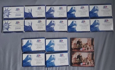 US Mint Quarter Sets Lot of 16 various years '00-'07 and Presidential $1 Sets - Image 1 of 4