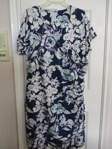 SOFT SURROUNDINGS FAUX WRAP BLUE FLORAL SHORT SLEEVE DRESS SIZE 1X - Picture 1 of 6