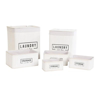 Korbsatz DKD Home Decor Weiß Bambus 40 x 30 x 46 cm 5 Stücke - Bild 1 von 4