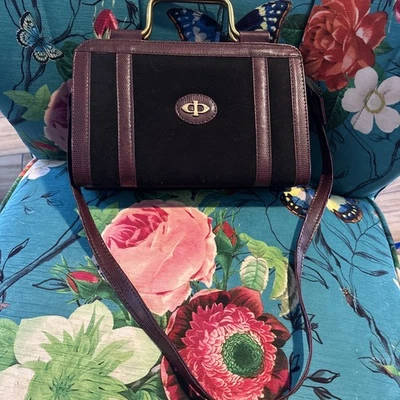 Vintage 50s Black Velvet and leather Handbag Brass Handle - Image 1 of 4