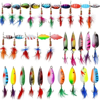 Vibrant Multi-Species Fishing Lure Kit: 30 Colorful Spinners for Ultimate Catch - Image 1 of 4