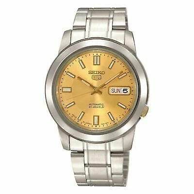 Orologio da uomo Seiko 5 automatico quadrante oro acciaio argento SNKK13K1 - Immagine 1 di 3