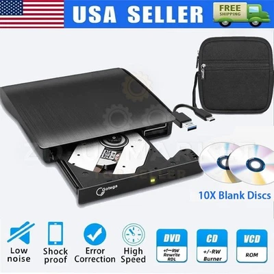 Slim External CD/DVD Drive USB 3.0 Player Burner Reader for Laptop PC Mac HP US - Image 1 of 4