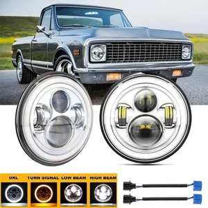 For Chevy C10 C20 C30 K10 G20 Pair 7" Inch Round LED Headlight Amber Hi-Lo Beam - Picture 1 of 12