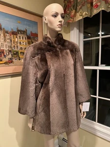 Chaqueta Abrigo 29" Largo Cadera Beige Esquilado Castor Piel Real 12P/14P Grande Pequeña - Imagen 1 de 9