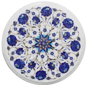 12" Lapis Semi Precious Stones Inlay Marble End Side Table Top Home decorative - Picture 1 of 1