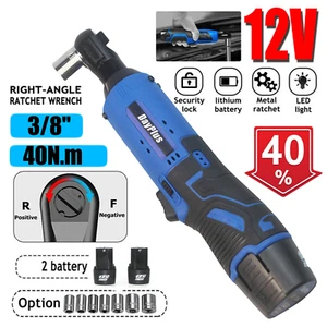 Herramienta de impacto llave de trinquete inalámbrico ángulo recto de 3/8"" 2 baterías de iones de litio + 7 zócalos - Imagen 1 de 12