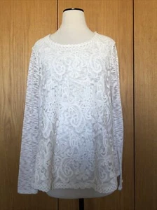 CATO Ivory  Lace Slub Knit Stretchy Lightweight Stretchy Pullover Sweater L - Picture 1 of 17